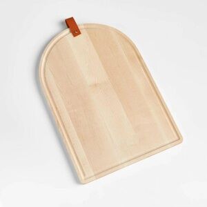 Crate & Barrel Tomos Medium Maple Cutting Board with Leather Strap